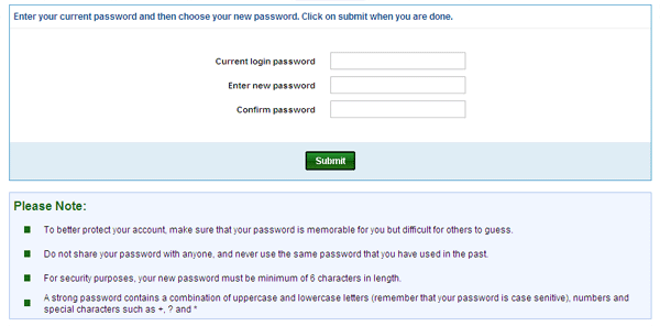 Change Password screen